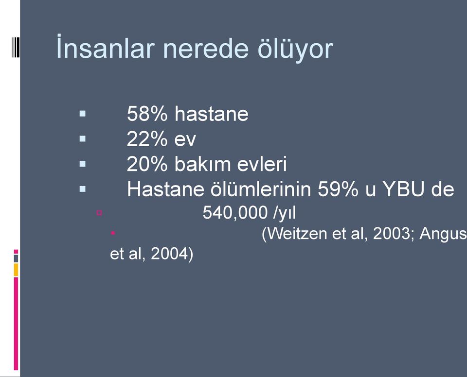 ölümlerinin 59% u YBU de 540,000