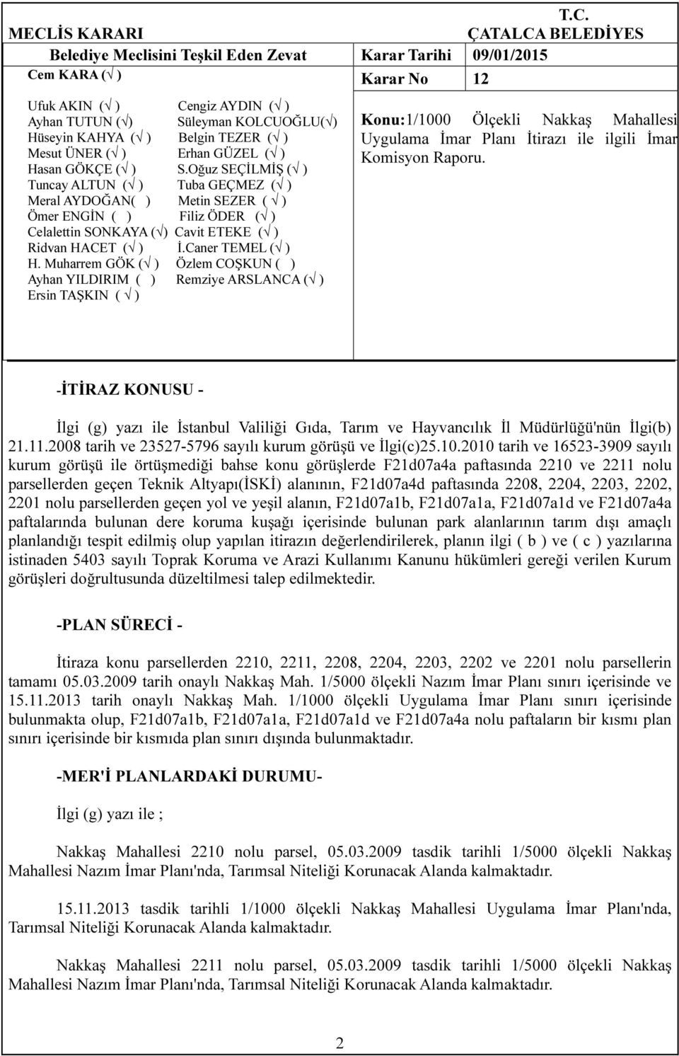 2204, 2203, 2202, 2201 nolu parsellerden geçen yol ve yeşil alanın, F21d07a1b, F21d07a1a, F21d07a1d ve F21d07a4a paftalarında bulunan dere koruma kuşağı içerisinde bulunan park alanlarının tarım dışı