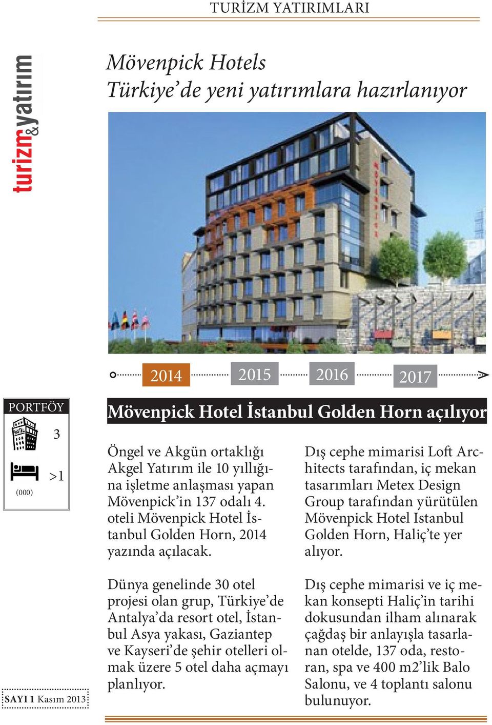 Dış cephe mimarisi Loft Architects tarafından, iç mekan tasarımları Metex Design Group tarafından yürütülen Mövenpick Hotel Istanbul Golden Horn, Haliç te yer alıyor.