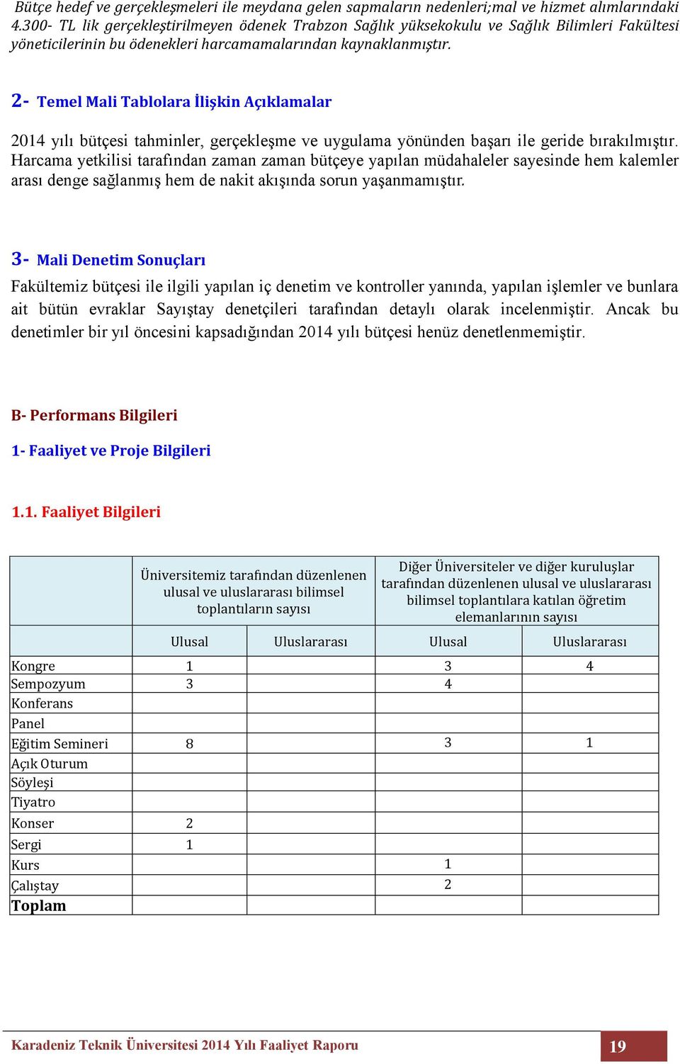 2- Temel Mali Tablolara İlişkin Açıklamalar 2014 yılı bütçesi tahminler, gerçekleşme ve uygulama yönünden başarı ile geride bırakılmıştır.