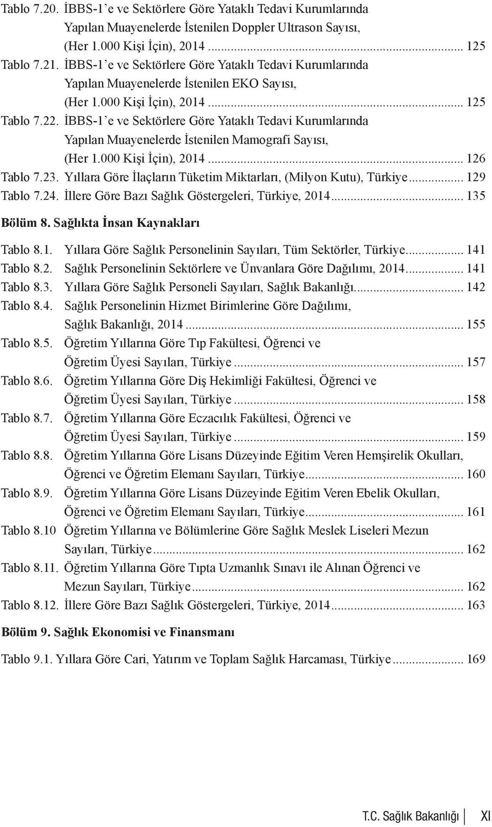 İBBS-1 e ve Sektörlere Göre Yataklı Tedavi Kurumlarında Yapılan Muayenelerde İstenilen Mamografi Sayısı, (Her 1. Kişi İçin), 214... 126 Tablo 7.23.