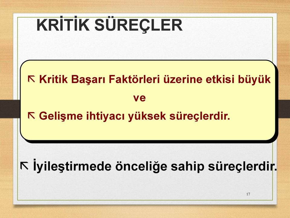 Gelişme ihtiyacı yüksek süreçlerdir.