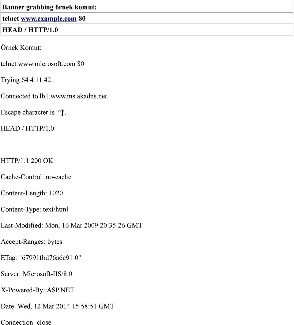1 200 OK Cache-Control: no-cache Content-Length: 1020 Content-Type: text/html Last-Modified: Mon, 16 Mar 2009 20:35:26 GMT