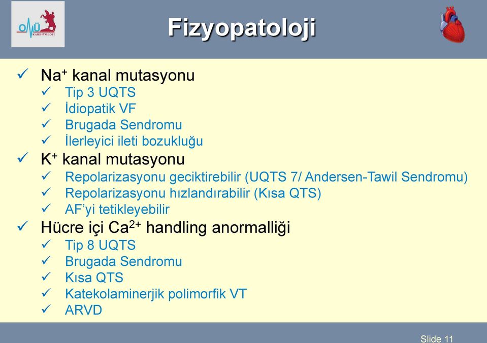 hızlandırabilir (Kısa QTS) AF yi tetikleyebilir ü Hücre içi Ca 2+ handling anormalliği ü ü ü ü ü Tip 8 UQTS