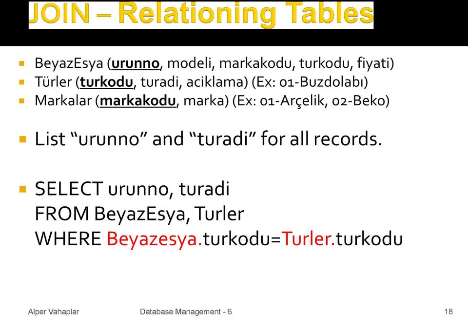 01-Arçelik, 02-Beko) List urunno and turadi for all records.