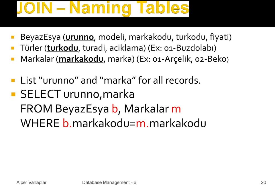 marka) (Ex: 01-Arçelik, 02-Beko) List urunno and marka for all records.