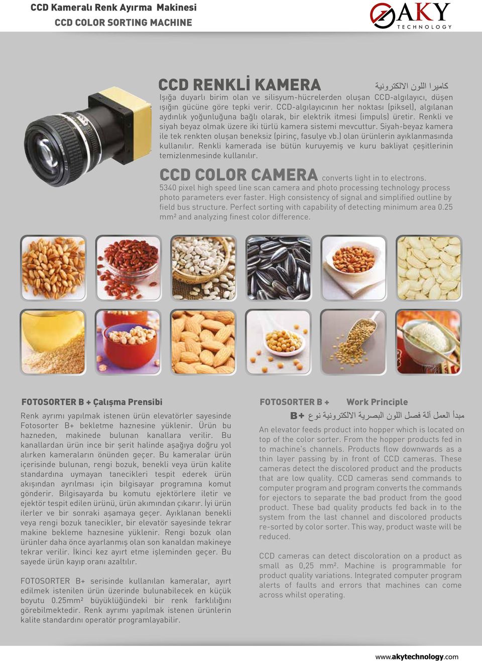 Siyah-beyaz kamera ile tek renkten oluşan beneksiz (pirinç, fasulye vb.) olan ürünlerin ayıklanmasında kullanılır.