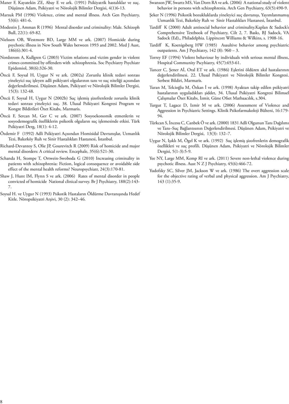 (2007) Homicide during psychotic illness in New South Wales between 1993 and 2002. Med J Aust, 186(6):301-4.