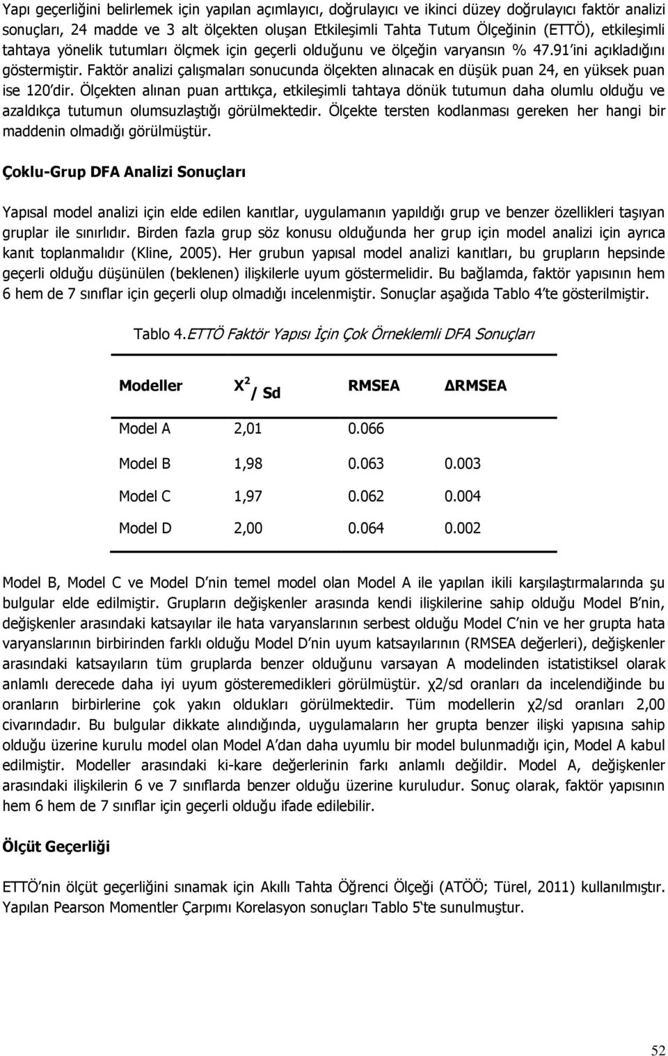 Faktör analizi çalışmaları sonucunda ölçekten alınacak en düşük puan 24, en yüksek puan ise 120 dir.