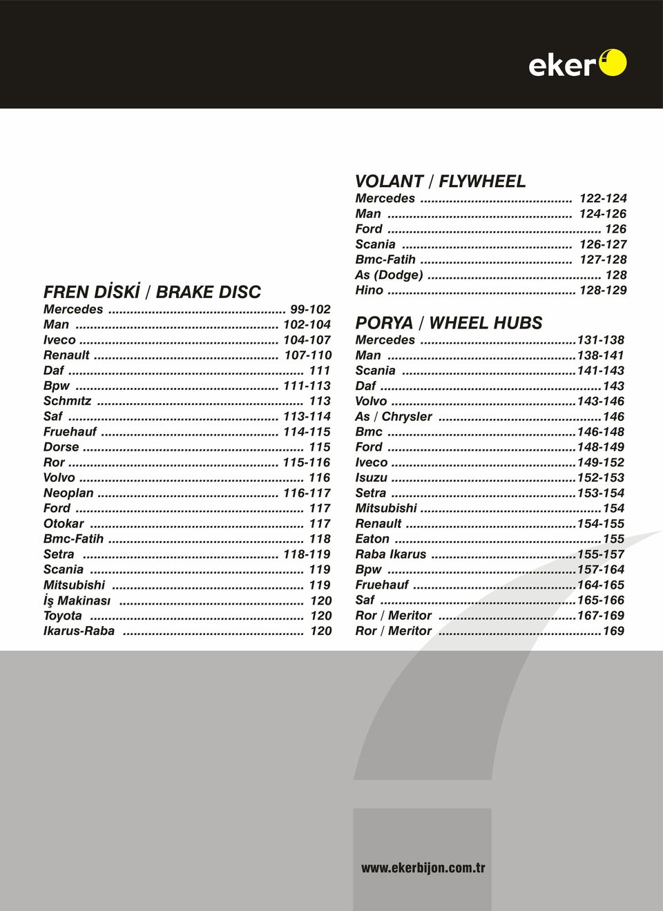 .. 127-128 As (Dodge)... 128 Hino... 128-129 PORYA / WHEEL HUBS Mercedes...131-138 Man...138-141 Scania...141-143 Daf...143 Volvo...143-146 As / Chrysler...146 Bmc...146-148 Ford...148-149 Iveco.