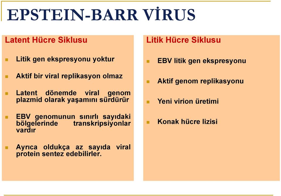 bölgelerinde transkripsiyonlar vardır Litik Hücre Siklusu EBV litik gen ekspresyonu Aktif genom