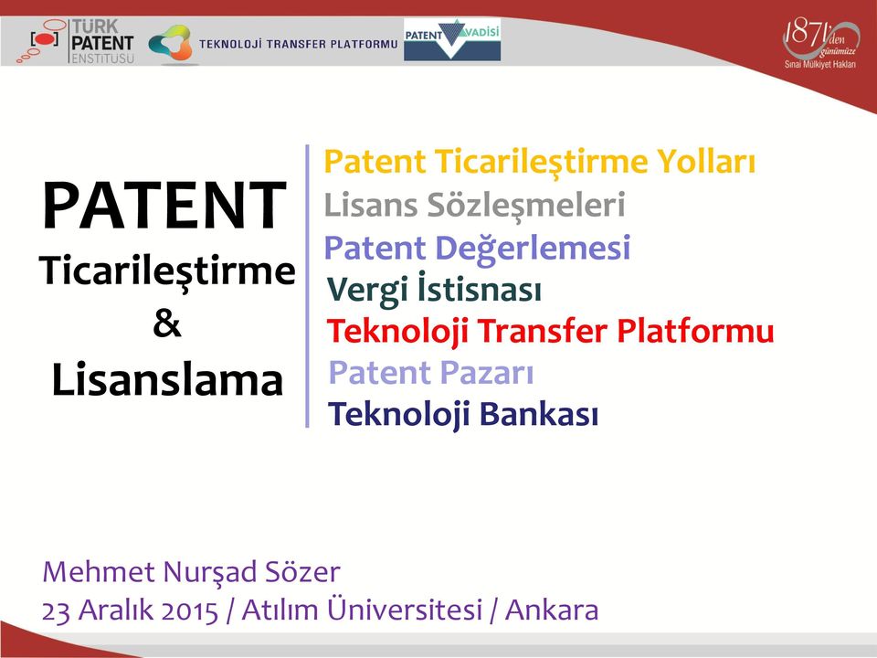 Transfer Platformu Lisanslama Patent Pazarı Teknoloji Bankası