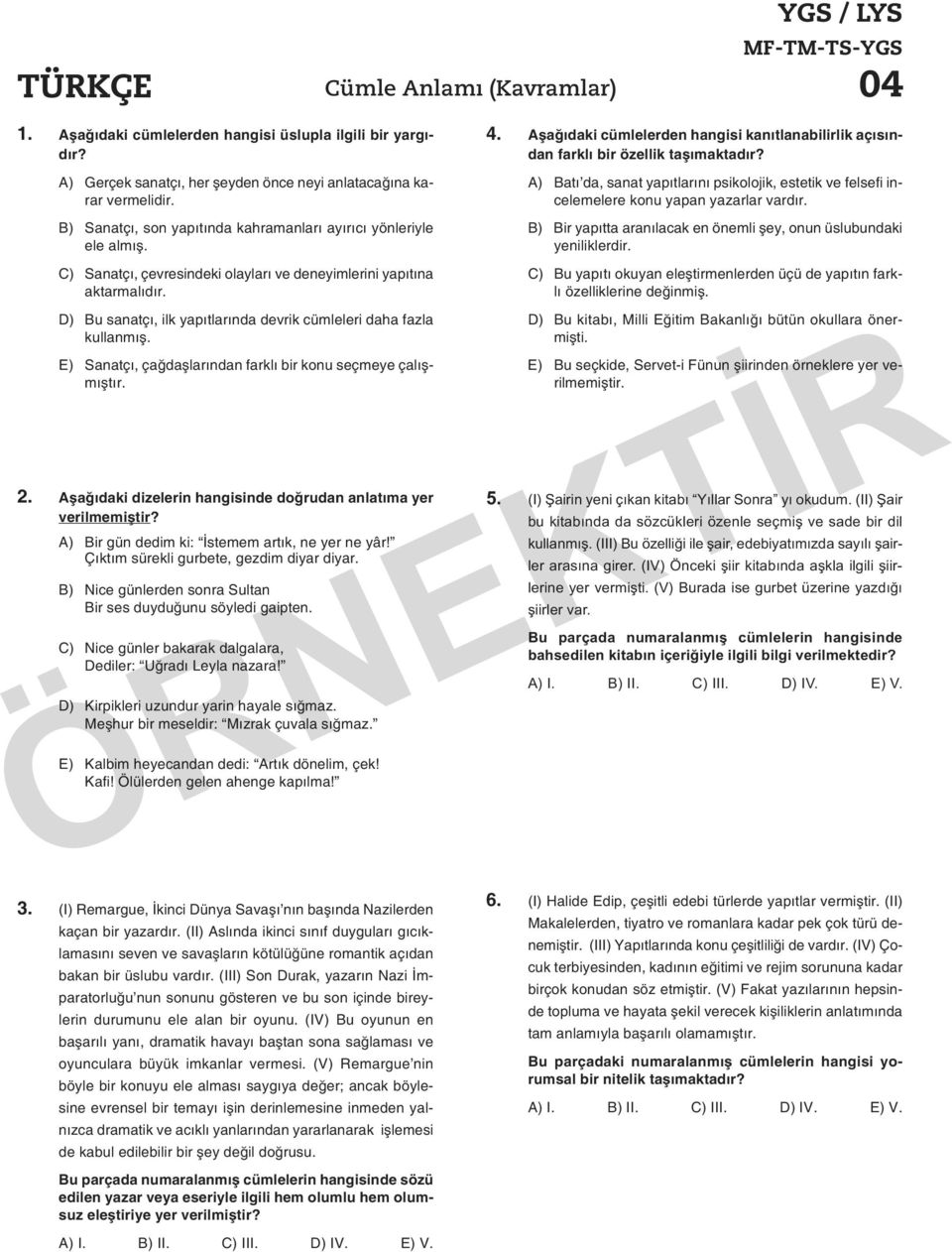 C) Sa nat çı, çev re sin de ki olay la rı ve de ne yim le ri ni yapıtına ak tar ma lı dır. D) Bu sa nat çı, ilk yapıtlarında dev rik cüm le le ri da ha faz la kul lan mış.