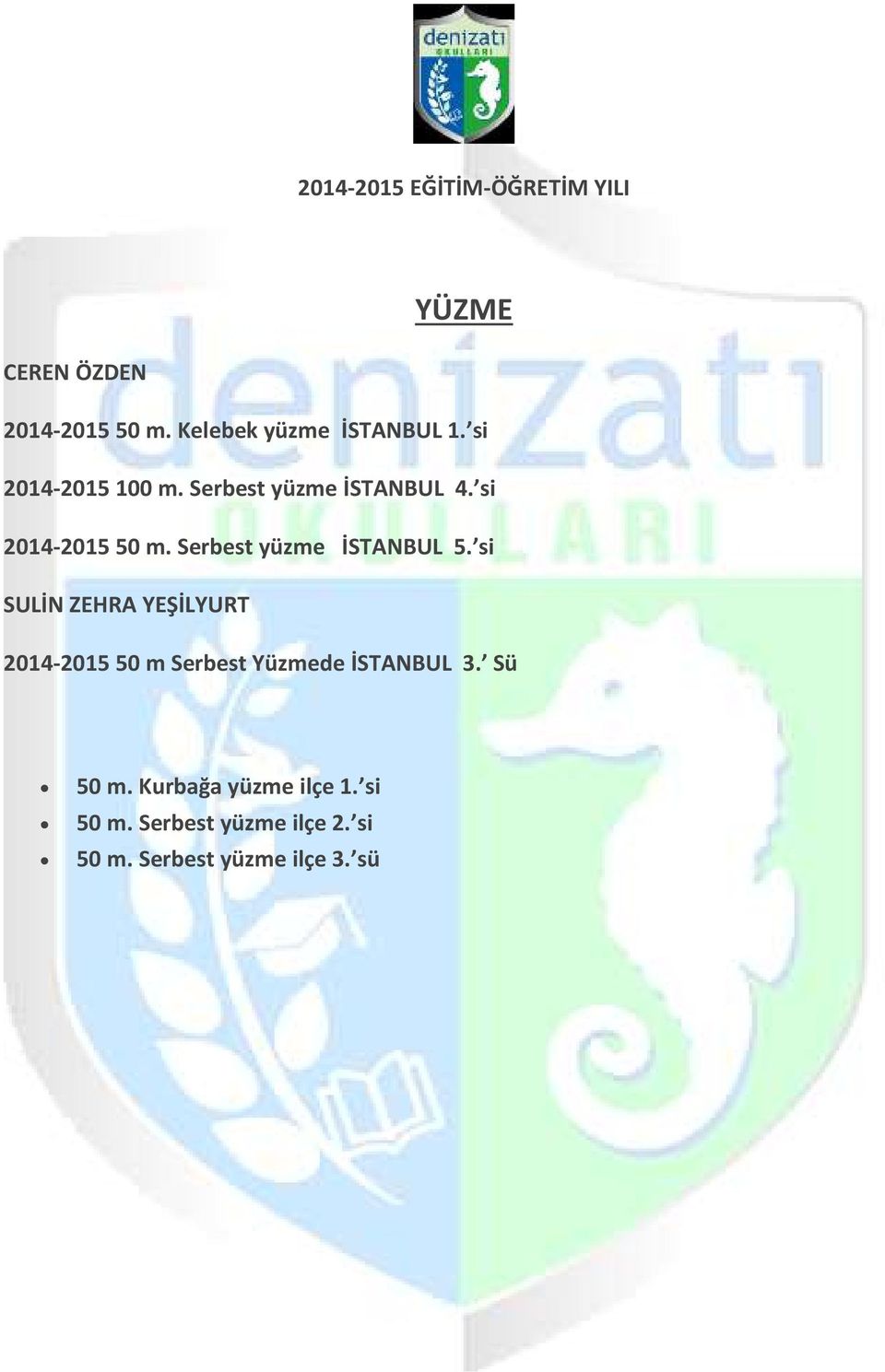 si 2014-2015 50 m. Serbest yüzme İSTANBUL 5.