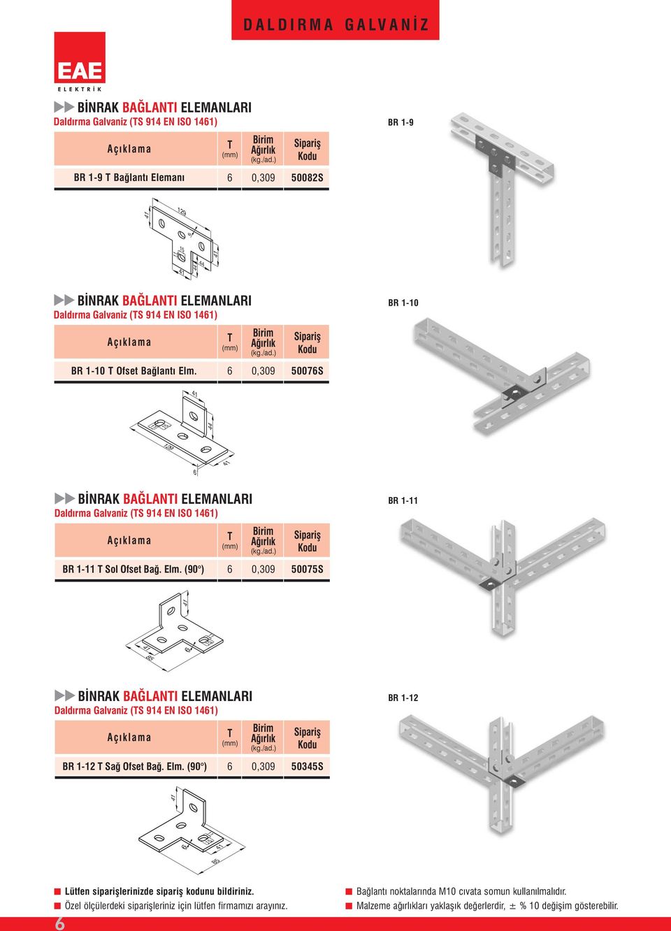 0,9 5007S 44 19 BİNRK BĞLNI ELEMNLRI Daldırma Galvaniz (S 914 EN ISO 141) BR 1- BR 1- Sol Ofset Bağ. Elm.