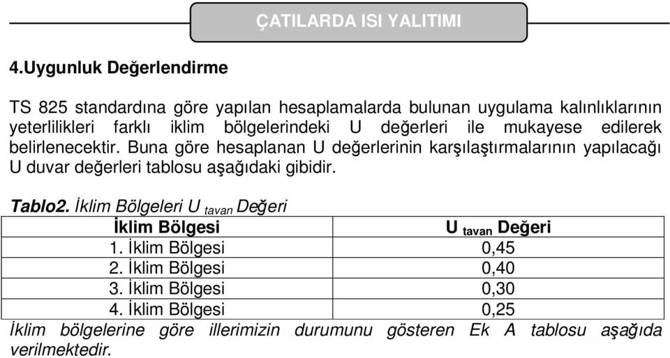 Buna göre hesaplanan U değerlerinin karşılaştırmalarının yapılacağı U duvar değerleri tablosu aşağıdaki gibidir. Tablo2.