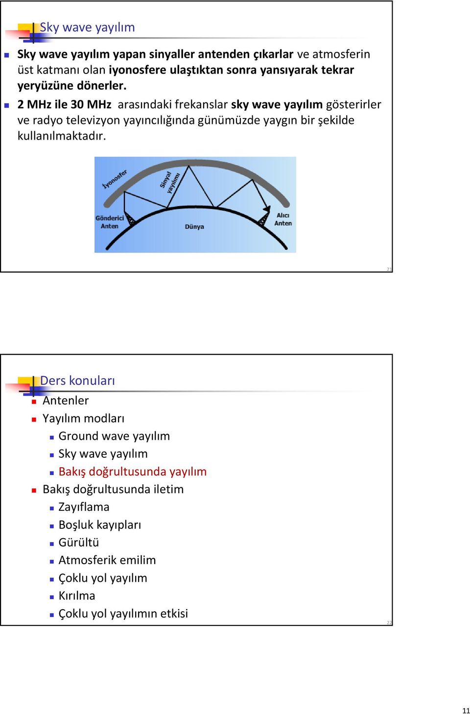 2 MHz ile 30 MHz arasındaki frekanslar sky wave yayılım gösterirler ve radyo televizyon yayıncılığında günümüzde yaygın bir