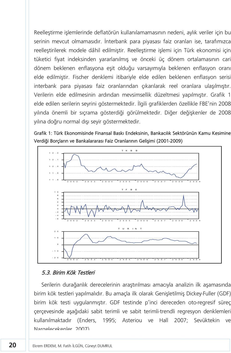 Reelleşirme işlemi için Türk ekonomisi için ükeici fiya indeksinden yararlanılmış ve önceki üç dönem oralamasının cari dönem beklenen enflasyona eşi olduğu varsayımıyla beklenen enflasyon oranı elde