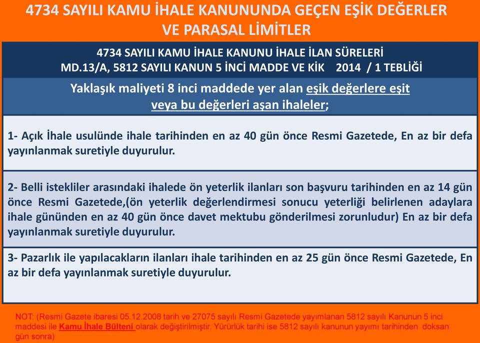 az 40 gün önce Resmi Gazetede, En az bir defa yayınlanmak suretiyle duyurulur.