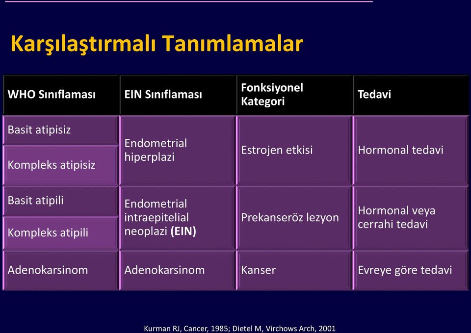 Kompleks atipili Endometrial intraepitelial neoplazi (EIN) Prekanseröz lezyon Hormonal veya cerrahi