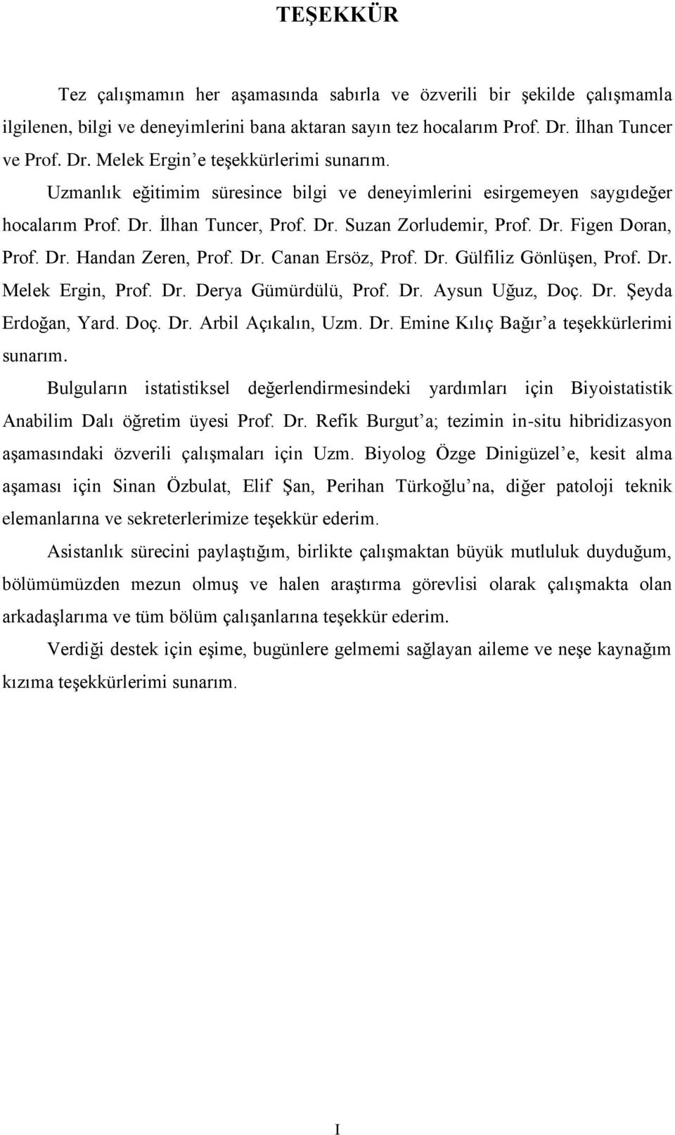 Dr. Gülfiliz Gönlüşen, Prof. Dr. Melek Ergin, Prof. Dr. Derya Gümürdülü, Prof. Dr. Aysun Uğuz, Doç. Dr. Şeyda Erdoğan, Yard. Doç. Dr. Arbil Açıkalın, Uzm. Dr. Emine Kılıç Bağır a teşekkürlerimi sunarım.
