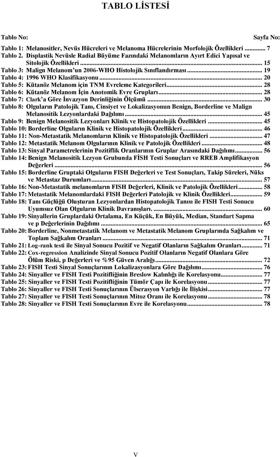 .. 19 Tablo 4: 1996 WHO Klasifikasyonu... 20 Tablo 5: Kütanöz Melanom için TNM Evreleme Kategorileri... 28 Tablo 6: Kütanöz Melanom İçin Anotomik Evre Grupları.