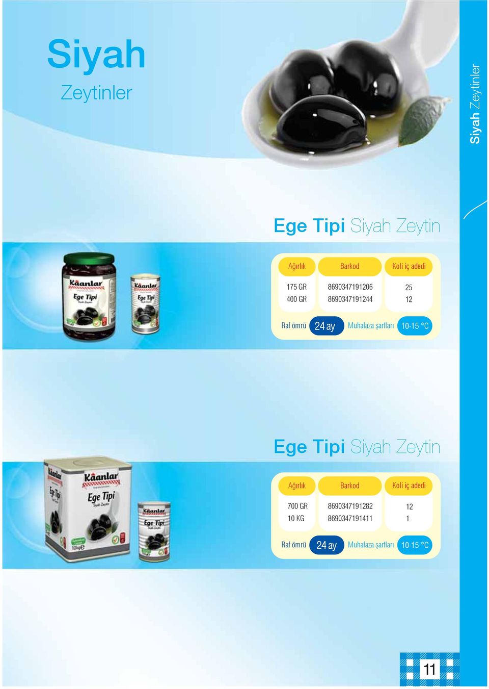 şartları 10-15 C Ege Tipi Siyah Zeytin 700 GR 10 KG