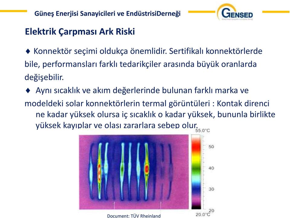 Aynı sıcaklık ve akım değerlerinde bulunan farklı marka ve modeldeki solar konnektörlerin termal görüntüleri