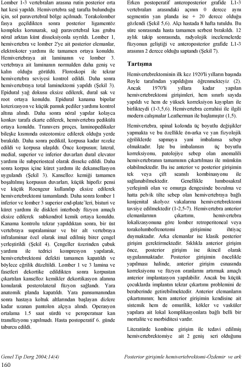 Lomber 1, hemivertebra ve lomber 2'ye ait posterior elemanlar, elektrokoter yardımı ile tamamen ortaya konuldu. Hemivertebraya ait laminanın ve lomber 3.