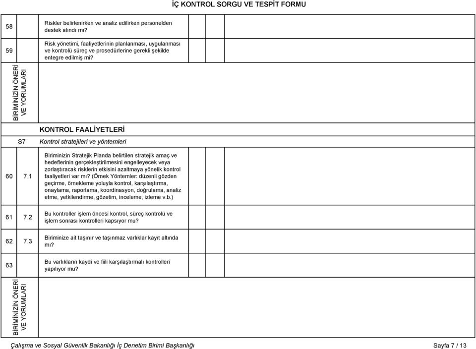 1 Kontrol stratejileri ve yöntemleri Biriminizin Stratejik Planda belirtilen stratejik amaç ve hedeflerinin gerçekleştirilmesini engelleyecek veya zorlaştıracak risklerin etkisini azaltmaya yönelik