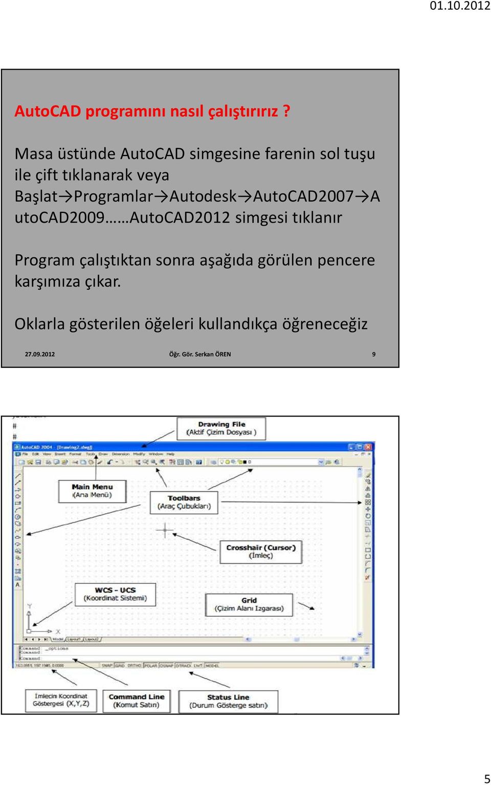 Programlar Autodesk AutoCAD2007 A utocad2009 AutoCAD2012 simgesi tıklanır