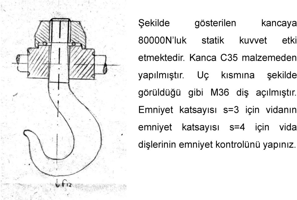 Uç kısmına şekilde görüldüğü gibi M36 diş açılmıştır.