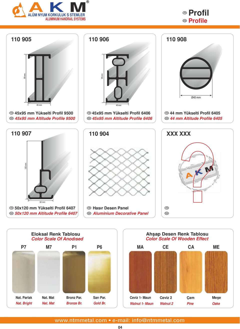Desen Panel Aluminium Decorative Panel Eloksal Renk Tablosu Color Scale Of Anodısed Ahşap Desen Renk Tablosu Color Scale Of Wooden Effect P7 M7 P1 P6 MA CE