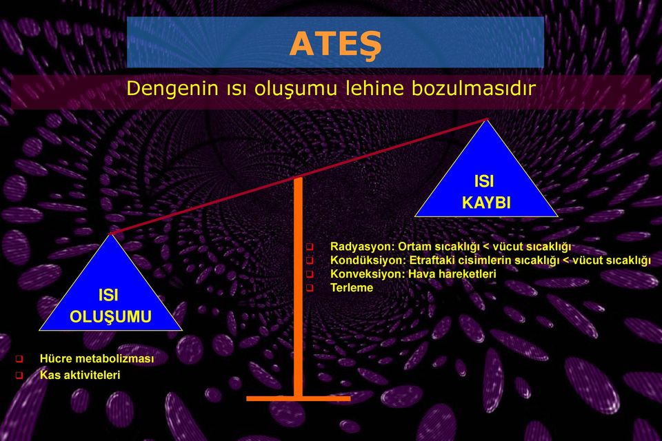 Kondüksiyon: Etraftaki cisimlerin sıcaklığı < vücut sıcaklığı