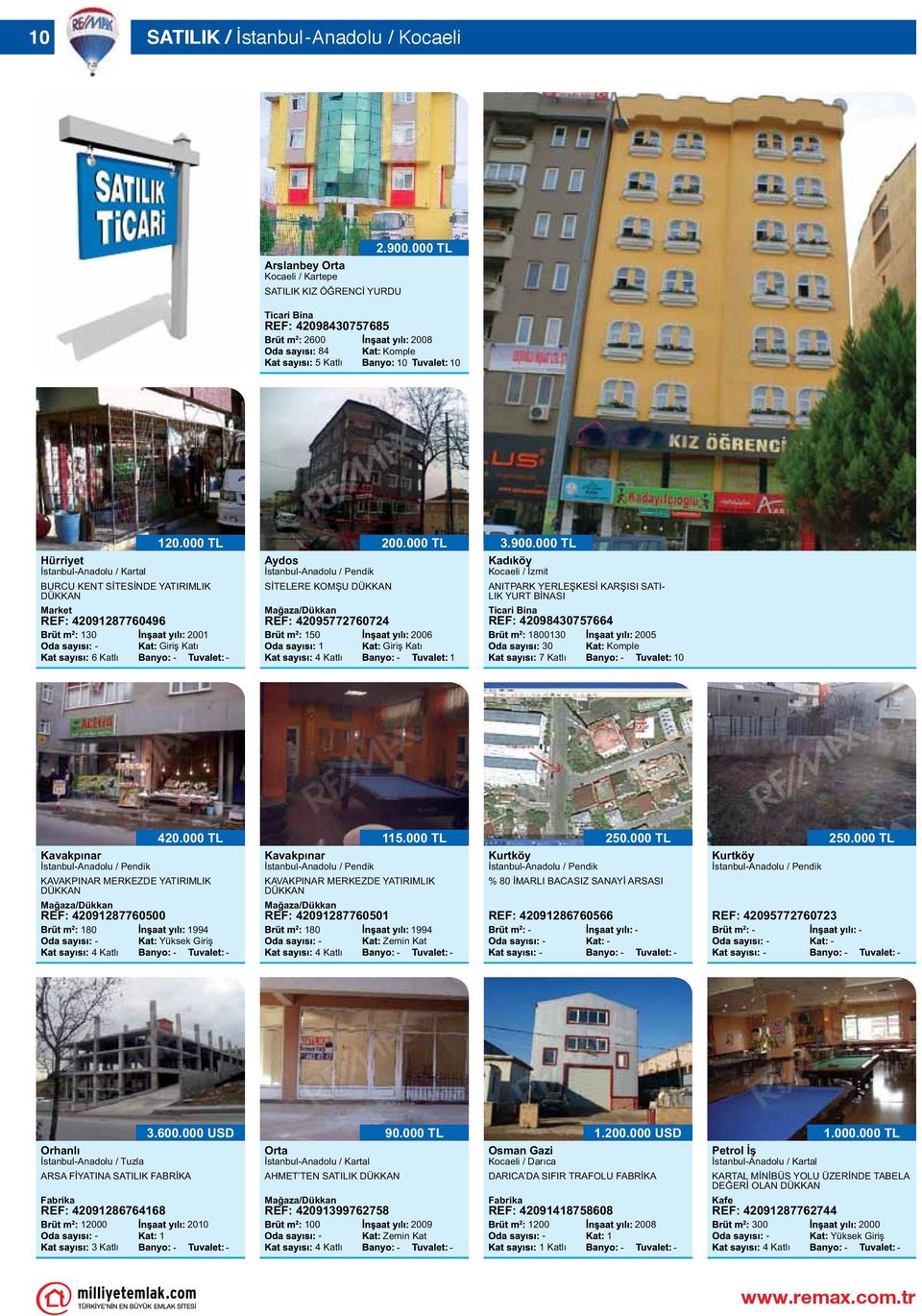 000 TL Kadıköy Kocaeli / İzmit ANITPARK YERLEŞKESİ KARŞISI SATI LIK YURT BİNASI Ticari Bina REF: 0907766 000 00 0 Komple 7 Katlı 0 Kavakpınar İstanbulAnadolu / Pendik 0.