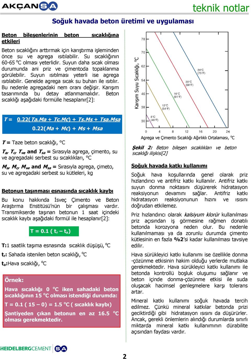 Genelde agrega sıcak su buharı ile ısıtılır. Bu nedenle agregadaki nem oranı değişir. Karışım tasarımında bu detay atlanmamalıdır. Beton sıcaklığı aşağıdaki formülle hesaplanır[2]: T = 0.22(Ta.