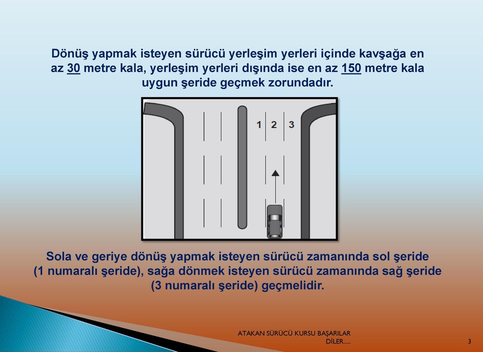 Sola ve geriye dönüş yapmak isteyen sürücü zamanında sol şeride (1 numaralı