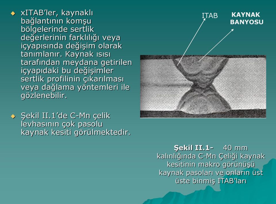 Kaynak ısısı tarafından meydana getirilen içyapıdaki bu değişimler sertlik profilinin çıkarılması veya dağlama yöntemleri