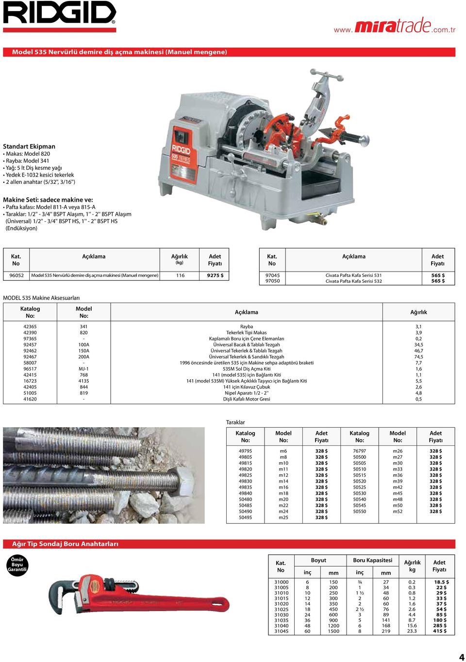 makinesi (Manuel mengene) 116 975 $ 97045 970 Civata Pafta Kafa Serisi 51 Civata Pafta Kafa Serisi 5 565 $ 565 $ MODEL 55 Makine Aksesuarları Katalog : 465 490 9765 9457 946 9467 58007 96517 4415 167