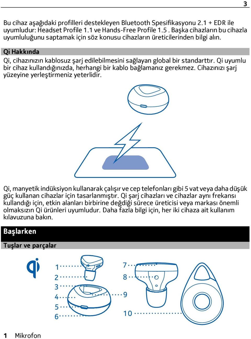 Qi uyumlu bir cihaz kullandığınızda, herhangi bir kablo bağlamanız gerekmez. Cihazınızı şarj yüzeyine yerleştirmeniz yeterlidir.