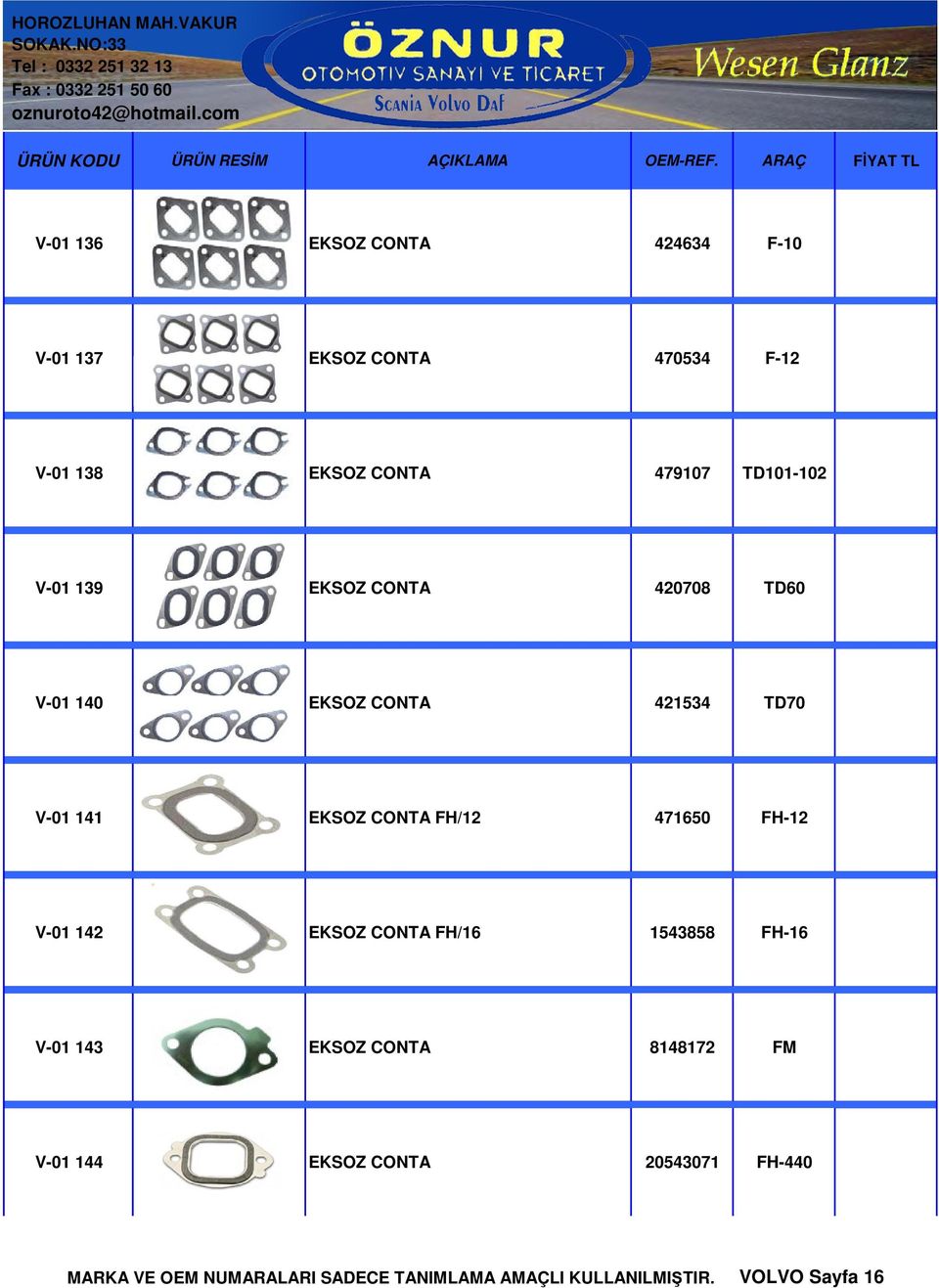 FH/12 471650 FH-12 V-01 142 EKSOZ CONTA FH/16 1543858 FH-16 V-01 143 EKSOZ CONTA 8148172 FM V-01