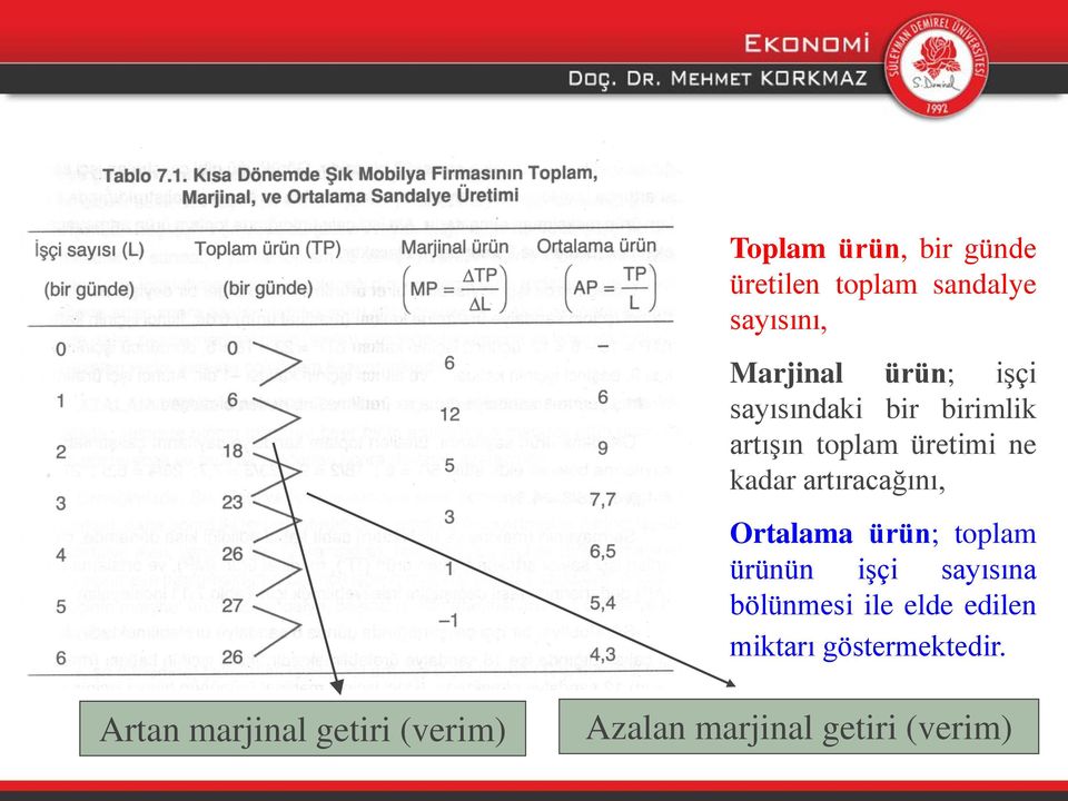 Ortalama ürün; toplam ürünün işçi sayısına bölünmesi ile elde edilen