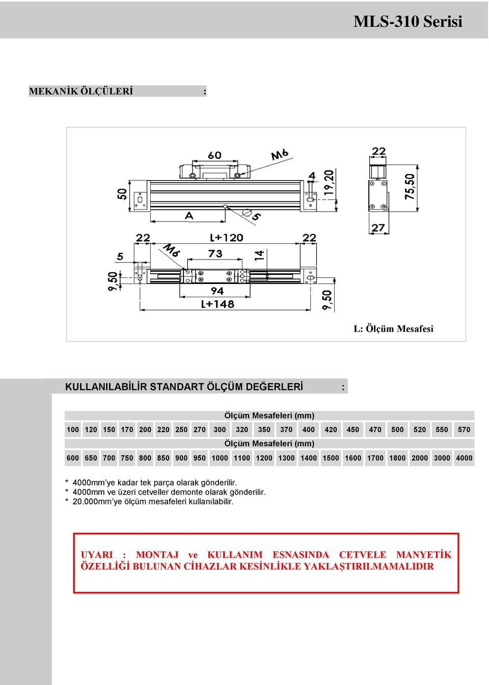 1800 2000 3000 4000 * 4000mm ye kadar tek parça olarak gönderilir. * 4000mm ve üzeri cetveller demonte olarak gönderilir. * 20.