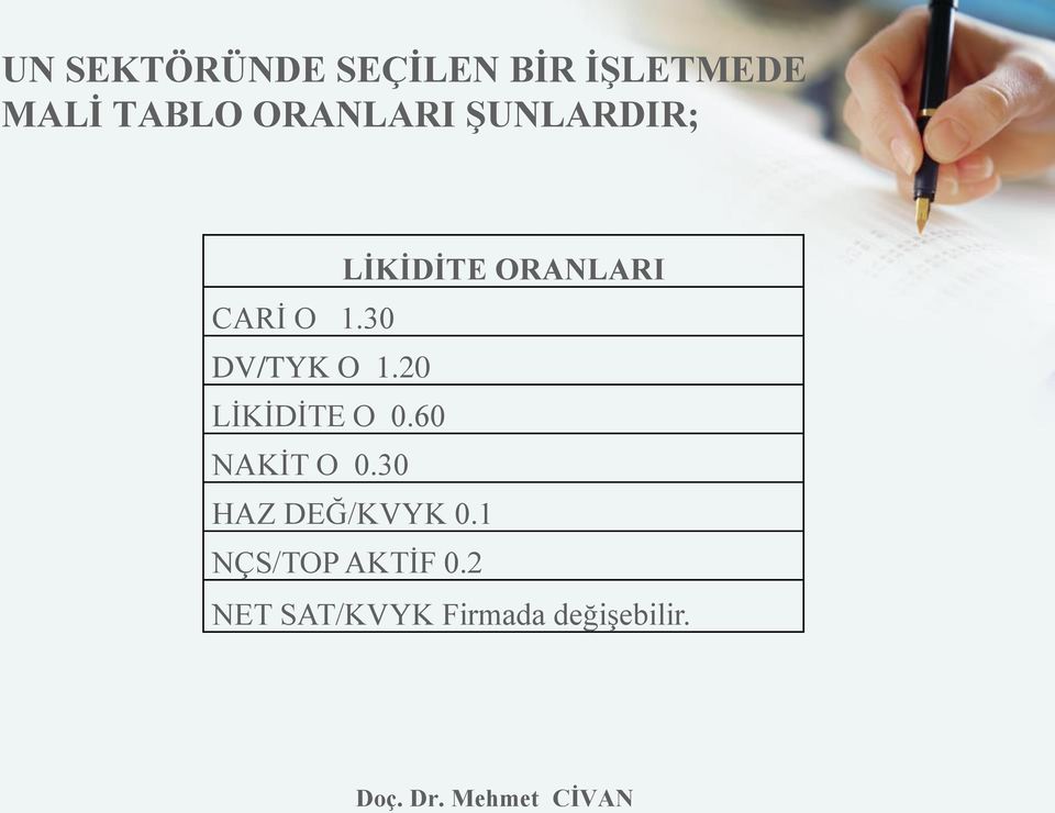 30 DV/TYK O 1.20 LİKİDİTE O 0.60 NAKİT O 0.