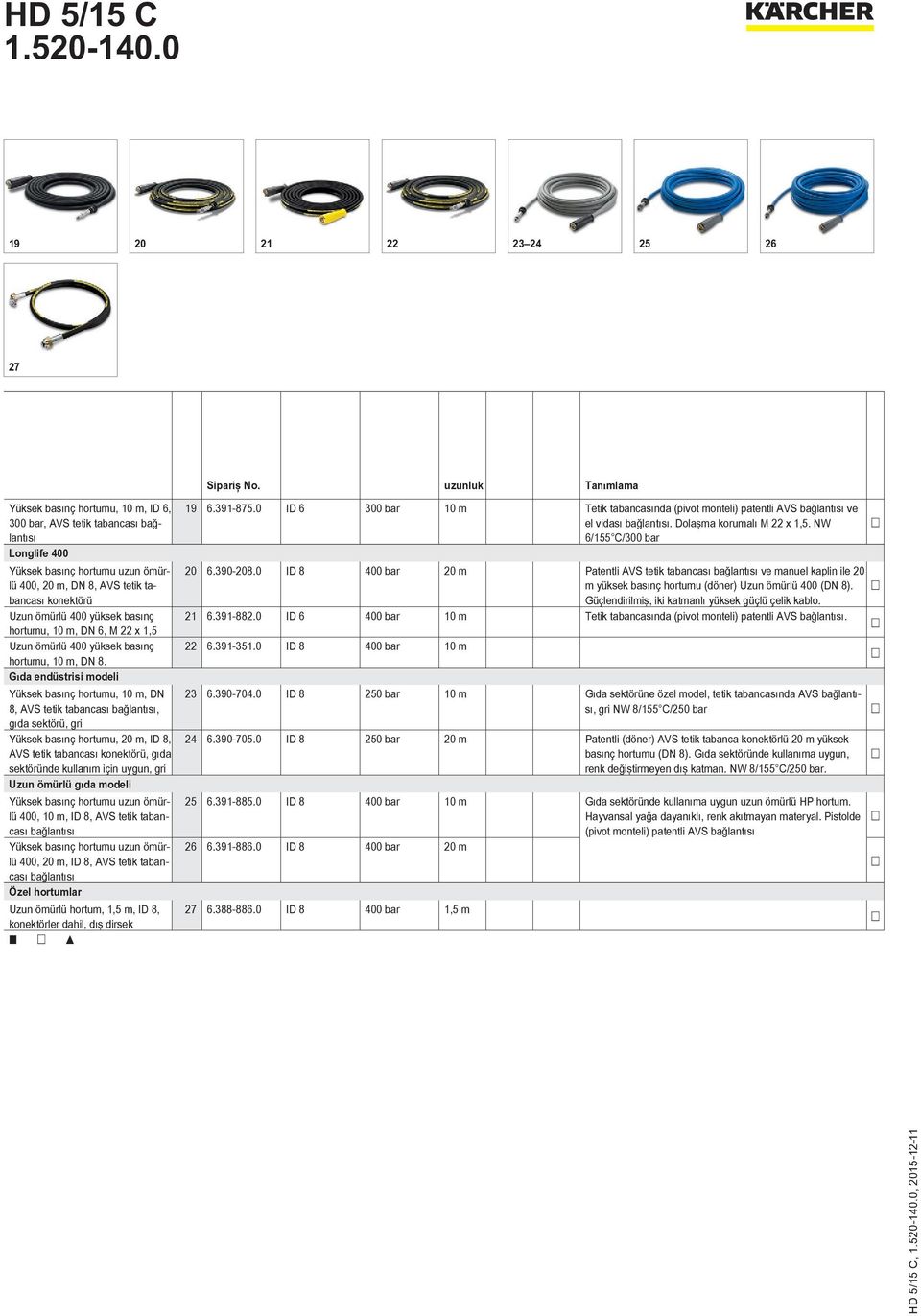 400 yüksek basınç hortumu, 10 m, DN 6, M 22 x 1,5 Uzun ömürlü 400 yüksek basınç hortumu, 10 m, DN 8.