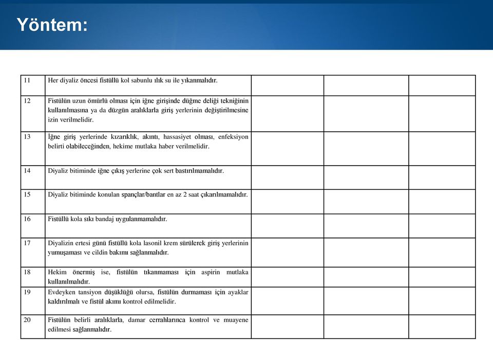 13 İğne giriş yerlerinde kızarıklık, akıntı, hassasiyet olması, enfeksiyon belirti olabileceğinden, hekime mutlaka haber verilmelidir.