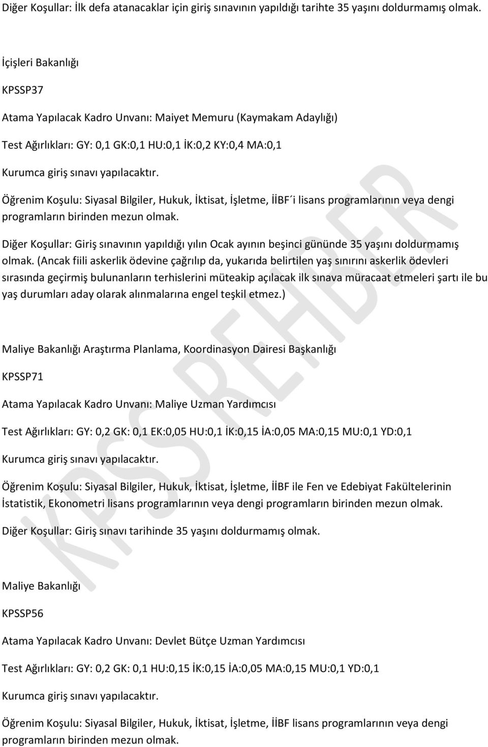 İktisat, İşletme, İİBF i lisans programlarının veya dengi Diğer Koşullar: Giriş sınavının yapıldığı yılın Ocak ayının beşinci gününde 35 yaşını doldurmamış olmak.