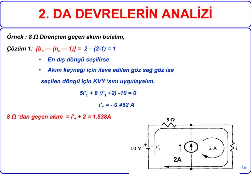 sağ göz ise seçilen döngü için KVY sını uygulayalım, 5i' 1 + 8 (i' 1