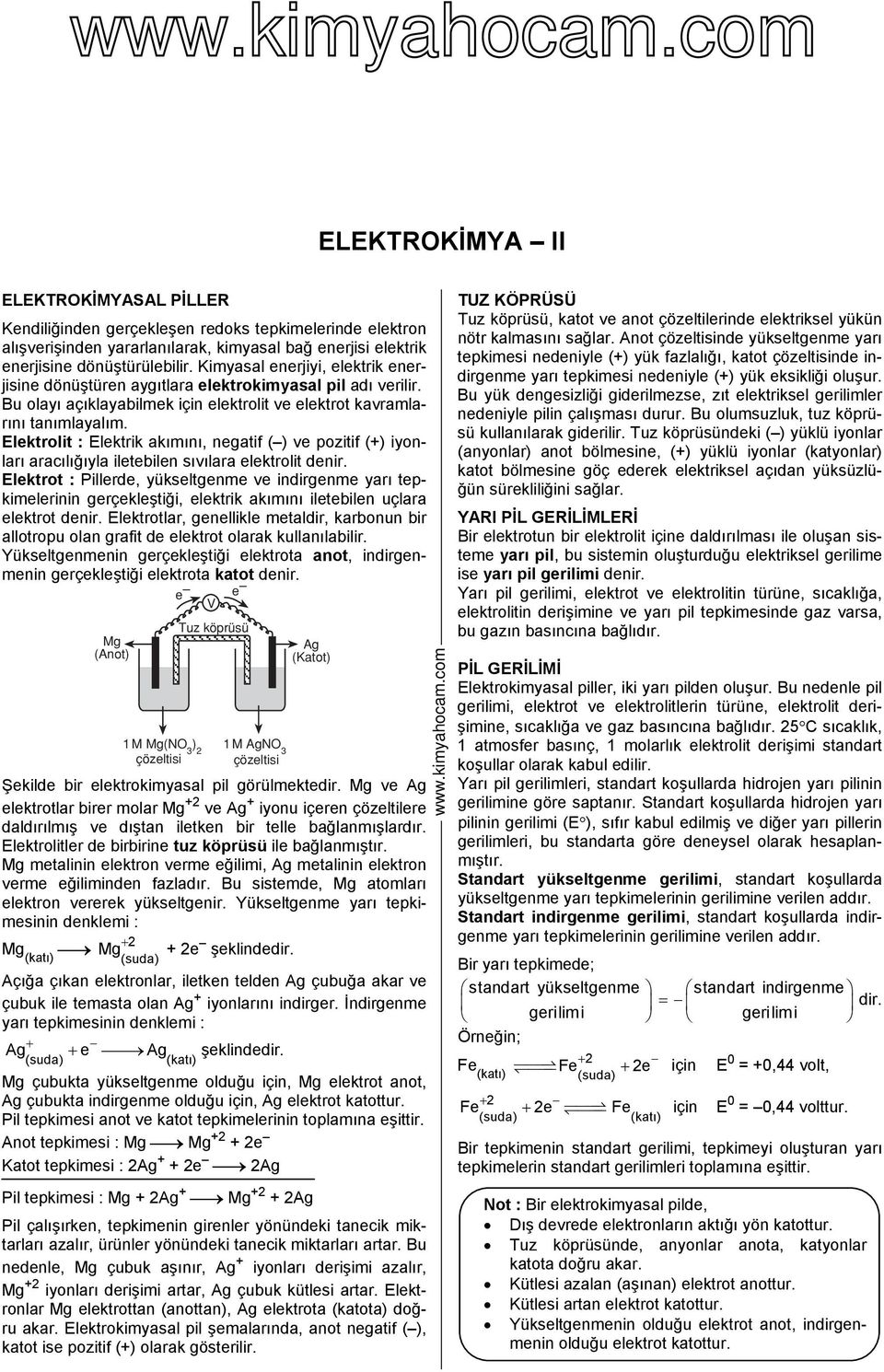 Elektrolit : Elektrik akımını, negatif ( ) ve pozitif (+) iyonları aracılığıyla iletebilen sıvılara elektrolit denir.