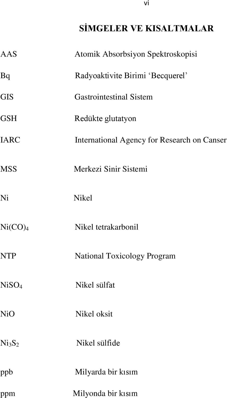 Canser MSS Merkezi Sinir Sistemi Ni Nikel Ni(CO) 4 Nikel tetrakarbonil NTP National Toxicology